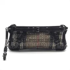 美品 Burberry バーバリー スタッズ ベルト ノバチェック柄 クラッチ ハンド ポーチ バッグ ブラック ブランド 鞄 BAG a11004