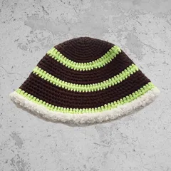 クロシェハット　ハンドメイド　ブラウン×ライムグリーン　No.04