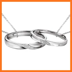 【新品】 [Nicoiro] ペアリング 美しく輝くスターダスト加工 メビウスデザイン フリーサイズ カップル お揃い 指輪 シルバー（S925） 製 (ペアリング+チェーン) 0