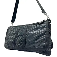 美品　キプリング Kipling ショルダーバッグ クロスボディ ナイロン 黒 ブラック モノグラム 光沢 シルバー金具 軽量 S71