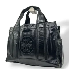 トリーバーチ トートバッグ 黒 ブラック デカロゴ A4収納 ナイロン エナメル ハンドバッグ 自立可 ゴールド金具 高級感 本物保証 鑑定済 オシャレ TORY BURCH E