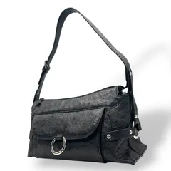 オーストリッチ レザーバッグ ショルダー 黒 ブラック シルバー金具 高級感 上品デザイン T1