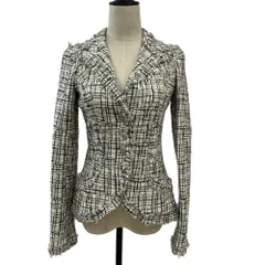 良品 CHANEL シャネル 06C ココマーク 銀釦 ツイードジャケット 38 ホワイト×ブラック レディース 古着 中古 USED