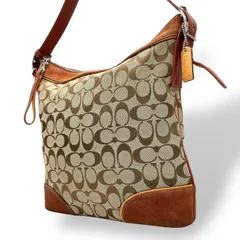コーチ COACH シグネチャー ワンショルダーバッグ キャンバス スエード ブラウン系 茶色 トリミングレザー 肩掛けバッグ S91