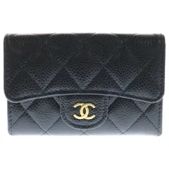 CHANEL (シャネル) マトラッセ クラシック スモール フラップ ココマーク キャビアスキン レザー カードケース ゴールド金具 ブラック