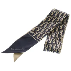 Christian Dior (クリスチャンディオール) オブリーク ミッツァ ツイリー シルク スカーフ ネイビー/ベージュ