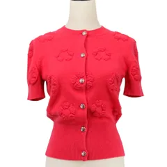 美品 CHANEL シャネル ココマークボタン カメリアジャガード カシミヤ100％ 半袖 ニットカーディガン P56229 サイズ34 ピンク レディース 古着 中古 USED