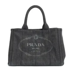 良品 PRADA プラダ カナパ トライアングルロゴプレート 2way トートバッグ ショルダーバッグ ブラック×ゴールド金具 レディース 古着 中古 USED