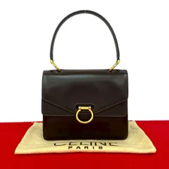 極 美品 保存袋付 CELINE セリーヌ ヴィンテージ ガンチーニ ロゴ 金具 レザー 本革 ダブルフラップ ミニ ハンドバッグ ブラウン 10167