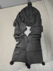 ニット帽子マフラー チャコール色 ポンポン