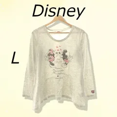 Disney ディズニー トップス Tシャツ カットソー 長袖 Ｕネック ミッキーマウス ミニーマウス 大きいサイズ レディース グレー L
