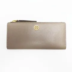 T12-k003 美品 TORY BURCH トリーバーチ ロビンソン レザ―二つ折り長財布 グレーピンク