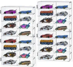 PREMIUMM ミニカーケース 32台収納 ズレ防止シリコンシート付 1/64 コレクションケース 透明 スタッキング 防塵ロック扉 (4個セット(シールなし),  1/64)