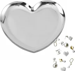 Sunny Glow アクセサリートレイ ハート型 ジュエリートレイ スイーツトレー 小物入れ メタリック ステンレス ミニ 小さめ おしゃれ (シルバー)