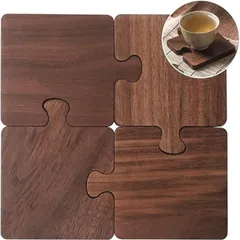 Sunny Glow コースター 木製 おしゃれ パズル 北欧雑貨 インテリア カフェ コーヒー お茶 ティー カップ コップ 鍋敷き ウッド 四角 (ブラウン)