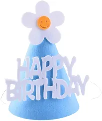 Sunny Glow ハッピーバースデー 誕生日 飾り付け 赤ちゃん 帽子 パーティー ハット 装飾 シンプル ナチュラル 撮影 小物 アイテム (ブルーフラワー,  12x17cm)