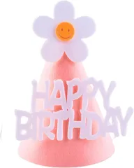 Sunny Glow ハッピーバースデー 誕生日 飾り付け 赤ちゃん 帽子 パーティー ハット 装飾 シンプル ナチュラル 撮影 小物 アイテム (ピンクフラワー,  12x17cm)
