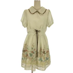 アクシーズファム axes femme ワンピース ひざ丈 半袖 ストライプ グリーン系 M