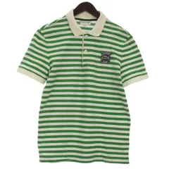 ラコステ LACOSTE ポロシャツ 半袖 ボーダー ワッペン 鹿の子 グリーン 4