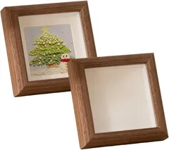 Akaaka 木製フォトフレーム チェキサイズ対応 ましかくスタンド 写真立て 正方形 (ブラウン、２個セット,  正方形)