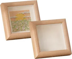 Akaaka 木製フォトフレーム チェキサイズ対応 ましかくスタンド 写真立て 正方形 (ナチュラル、２個セット,  正方形)