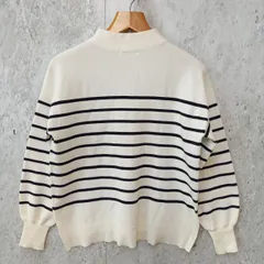 Kate ecru ケイトエクリュ ボーダー ニット モックネック ボリュームスリーブ ハイネック トップス ホワイト LLサイズ ◎、〇◇