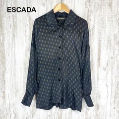 ESCADA ヴィンテージ エスカーダ 総柄 ドロップショルダー シルク100% 長袖 シャツ ブラウス ブラックのサムネイル