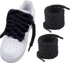 Sunny Glow ロープ 靴紐 カスタム用 シューレース 8mmx120cm 太い靴紐 エアフォース 靴ひも 大人かわいい 2本入り (ブラック)