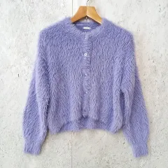 GU ジーユー フェザー ヤーン クロップド カーディガン ニット トップス パープル Lサイズ ◎、◇〇