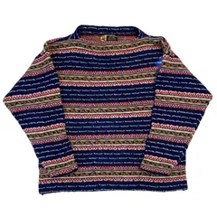 【Norway製】80s〜90s ボーダー柄 ウールニット セーター ネイビー Size L