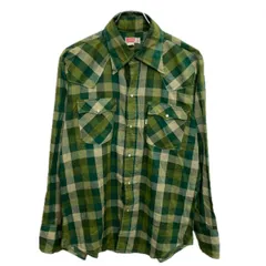70s USA製 Levi's 長袖 ウェスタンシャツ L グリーン系 リーバイス スナップボタン 胸ポケット チェック柄 トップス 春物 a801-5514