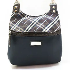 BURBERRY バーバリー ブラックレーベル ナイロン×レザー ショルダーバッグ ノバチェック クロスボディ 斜め掛け サコッシュ ネイビー×ブラウン系 鞄 レディース E517LF