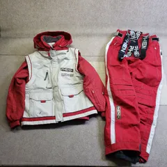 PHENIX スキーウェア ジャケット・ベスト・パンツ セット フード付き ロゴ刺繍 レッド系／グレー系 ◼️ 表記サイズ：ジャケット・ベスト L JASPO（身長175／胸囲96）・パンツ O ウエスト86　y7174s