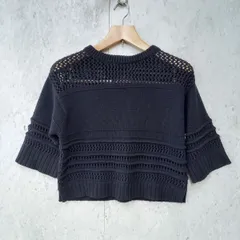 GU シーユー ワイドスリーブ アイレットセーター ５分袖ニット 透かし編み セーター ネイビー Mサイズ ◎、〇◇