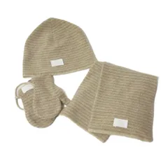 未使用 HERMES エルメス カシミヤ100％ ベビー キッズ 子供用 マフラー 手袋 ミトン 帽子 ニット帽 3点セット 101333M-03 ベージュ キッズ 古着 中古 USED