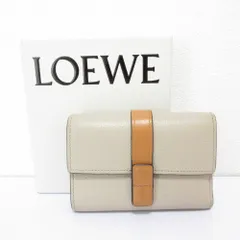 良品 LOEWE ロエベ スモール バーティカル レザー コンパクトウォレット 三つ折り財布 ベージュ レディース 古着 中古 USED