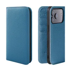 新品 HANATORA for iPhone 17Pro ケース 手帳型 本革 スマホケース スマホ スタンド コードホルダー 付き シュリンクカーフレザー ギフト マグネットなし シアン PH-17Pro-Cyan ギフト 誕生日ギフト 女性 彼女 お母さん