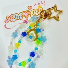 ✨新品✨パステルカラー水色の花型ビーズと丸ビーズ　ストラップ。260115-04