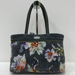 7694　FEILER　フェイラー　ブルージュ　シュニール織り　タオル地　ハンドバッグ　トートバッグ　グレー　花　フラワー　白　紫　パープル