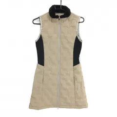 【美品】ニューバランスゴルフ ダウンワンピース ベージュ×黒 ロゴ地模様 ネックボア ベスト レディース 0(S) ゴルフウェア New Balance