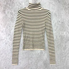 Re:EDIT リエディ 指穴 リブ ニット タートルネック トップス オフホワイト ボーダー Lサイズ 〇◇