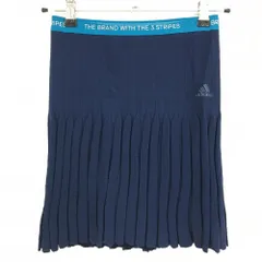 【美品】アディダス ニットスカート ネイビー×ブルー系 ウエスト英字ロゴライン  レディース M ゴルフウェア adidas
