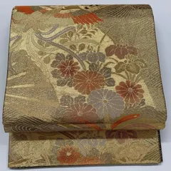 ［6593］袋帯 花車流水鳳凰文様 金 黒 六通 正絹 着物 フォーマル