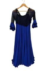 Z1726 Lovely Dancing 社交ダンス衣装　ドレス　刺繍　胸パットあり　レディース　ブルー　ブラック　サイズ11