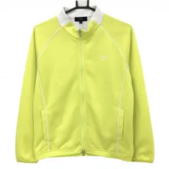 【美品】キャロウェイ ジャケットブルゾン イエローグリーン×白 パイピングライン ロゴプリント レディース LL ゴルフウェア Callaway