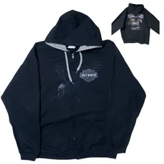 ハーレーダビッドソン フーディ パーカー フルジップ スチールホース ディーラー メカニカル 馬 バージニア州 ミッドロージアン グラフィック ブラック 黒 バイカー イーグル 鷹 2XL スウェット レディース ユニセックス メンズ 古着 長袖