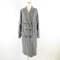 ザラウーマン ZARA WOMAN チェスターコート ロング チェック 長袖 黒 グレージュ M *A230