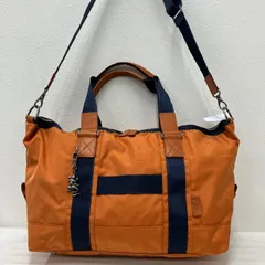 8166　agnes b. Voyage　アニエスベーボヤージュ　 ボストンバッグ　2way　オレンジ系　 ナイロン　レザー　チャーム付き　 レディース
