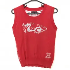 ダンスウィズドラゴン ニットベスト レッド×シルバー フロントロゴ 後ろチェック  レディース 3(L) ゴルフウェア Dance With Dragon