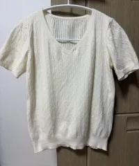アイボリー ケーブル編み 半袖 ニット